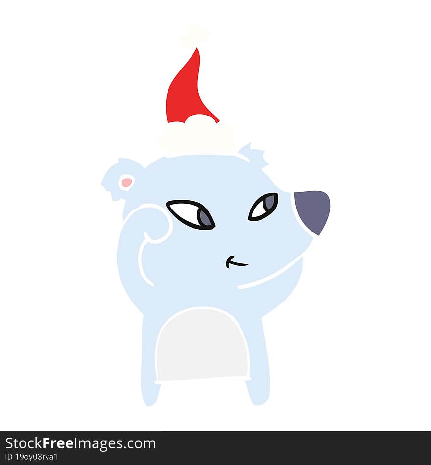 cute flat color illustration of a bear wearing santa hat