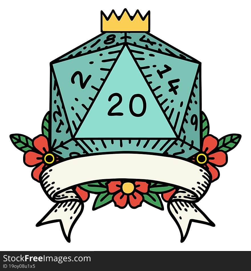 Natural 20 Critical Hit D20 Dice Roll Illustration