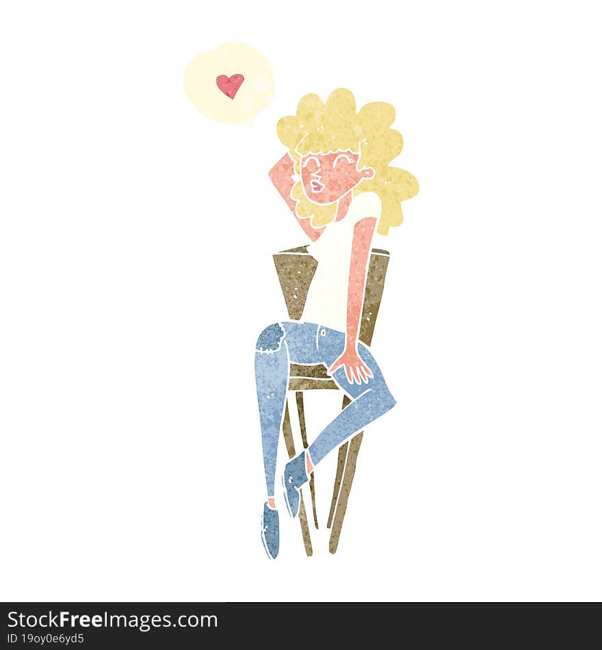 cartoon woman in love posing on chair. cartoon woman in love posing on chair