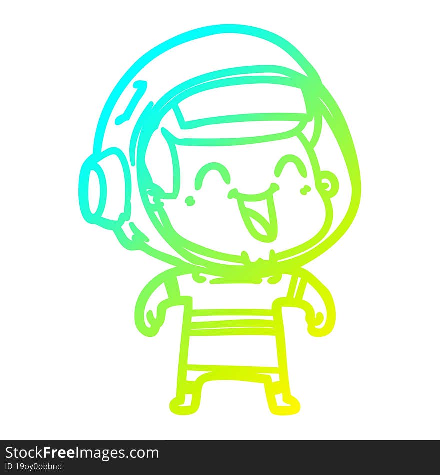 cold gradient line drawing of a happy cartoon astronaut