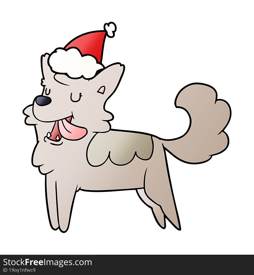 Gradient Cartoon Of A Happy Dog Wearing Santa Hat