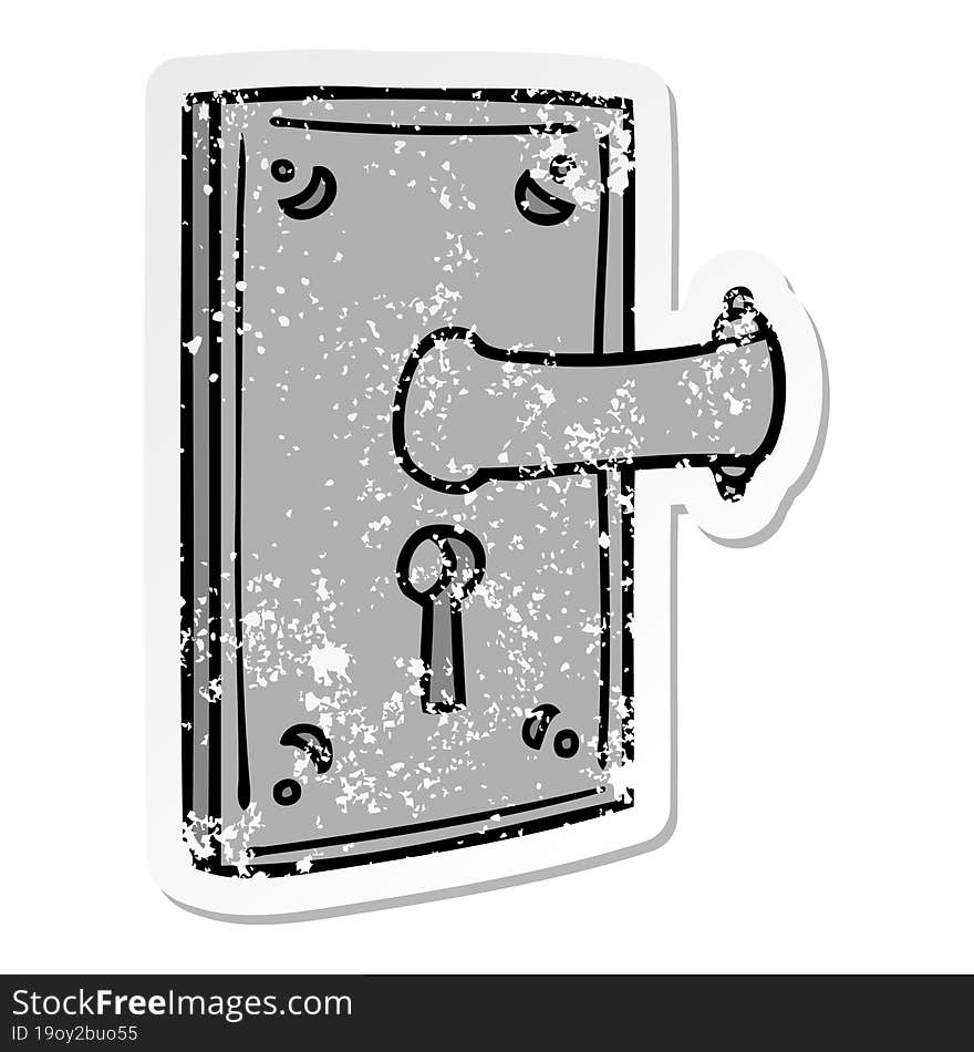 distressed sticker cartoon doodle of a door handle