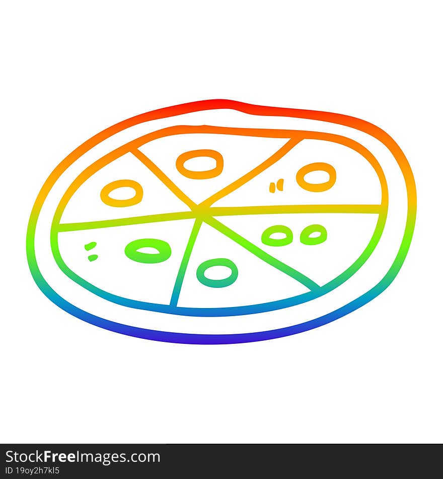 Rainbow Gradient Line Drawing Cartoon Pizza