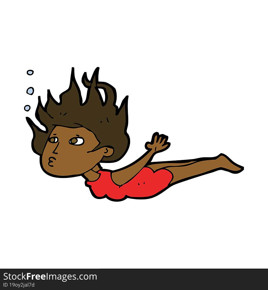 cartoon woman swimming underwater