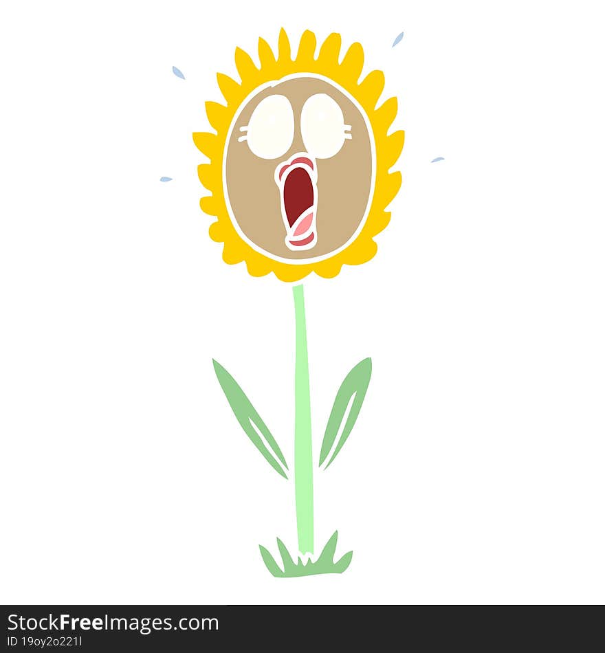 Flat Color Illustration Cartoon Shocked Sunflower