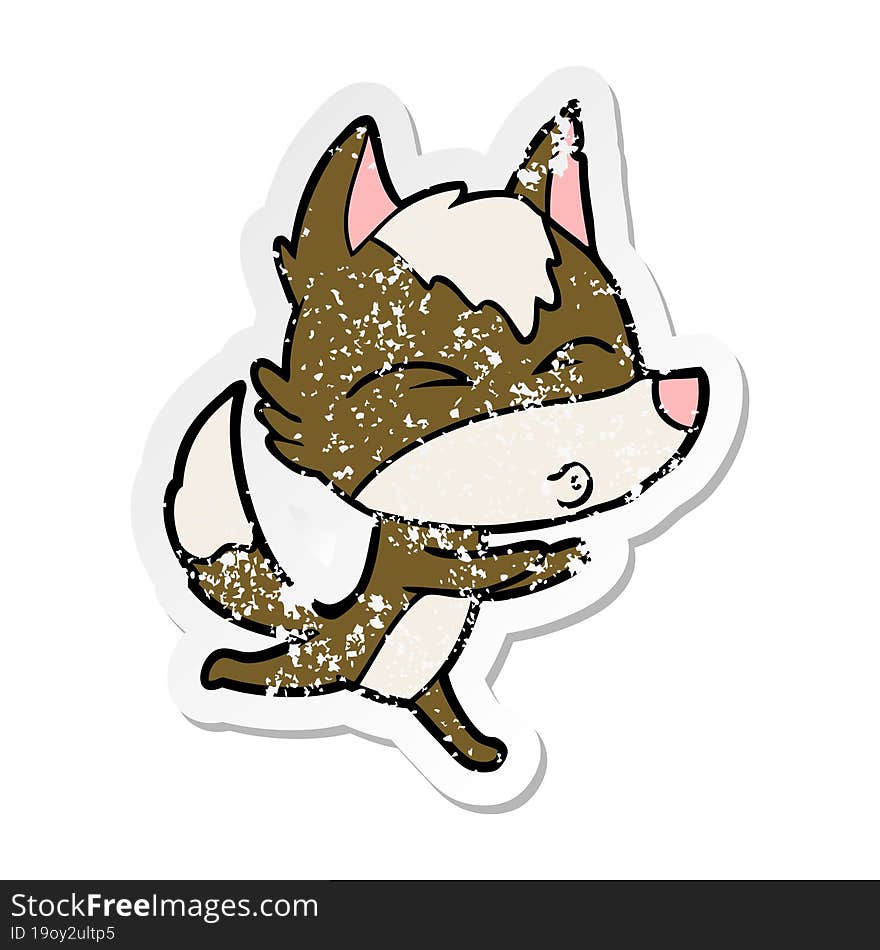 distressed sticker of a cartoon wolf whistling