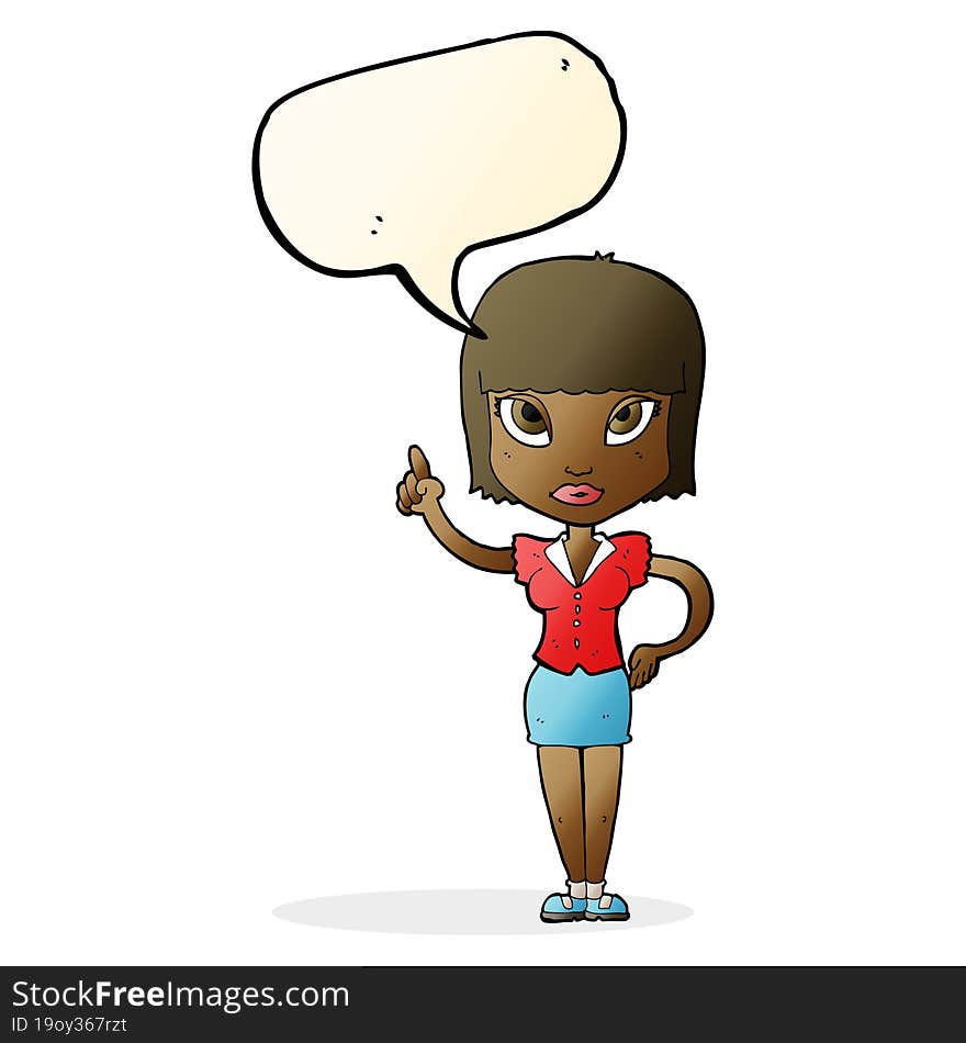 cartoon pretty girl with idea with speech bubble