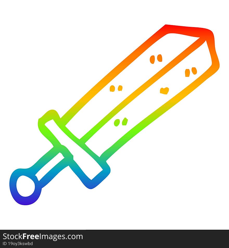 rainbow gradient line drawing cartoon sword