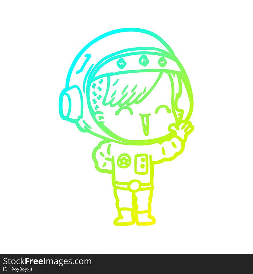 Cold Gradient Line Drawing Cartoon Happy Astronaut Girl Waving