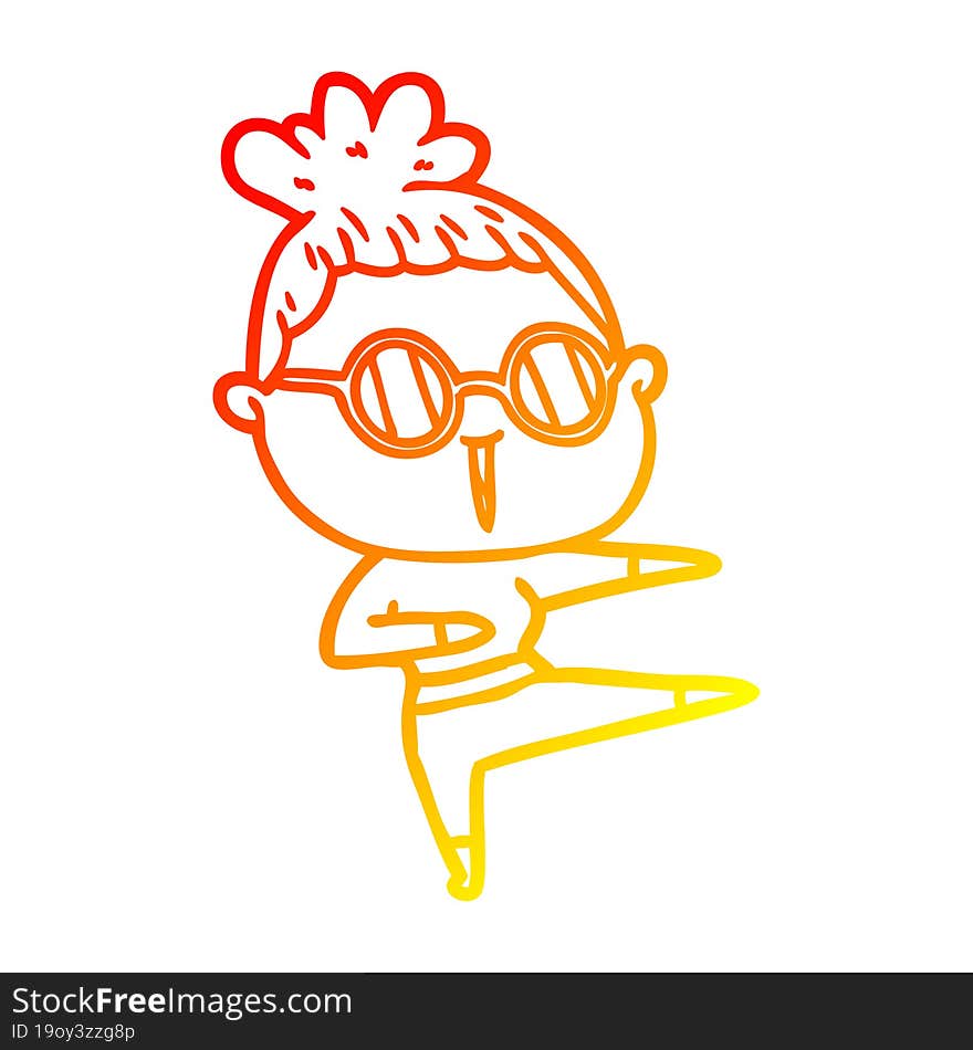 warm gradient line drawing of a cartoon woman wearing spectacles