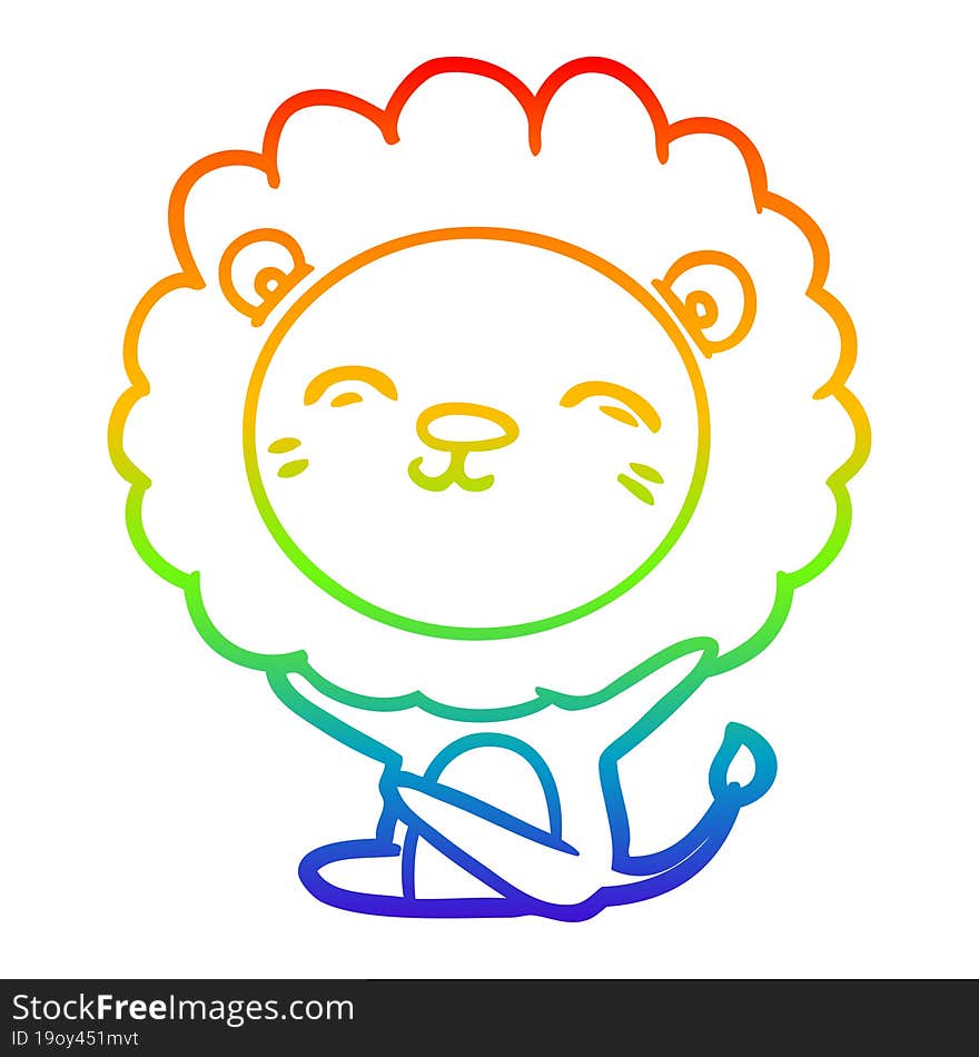 rainbow gradient line drawing of a cartoon lion