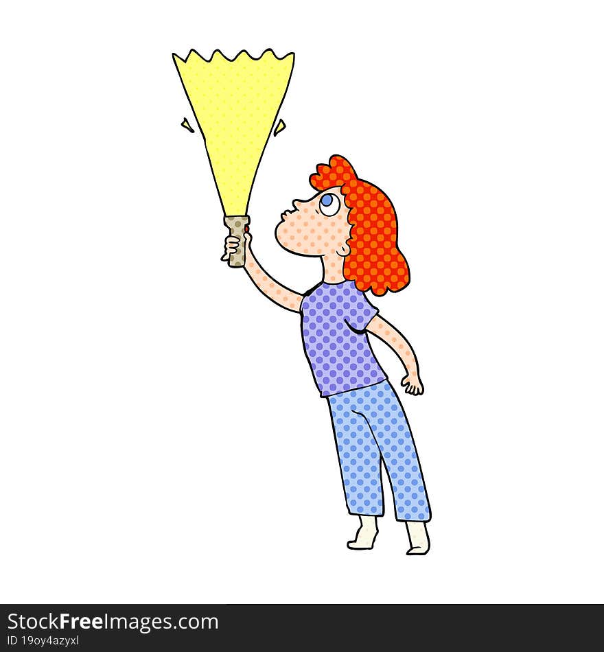 cartoon woman searching with torch