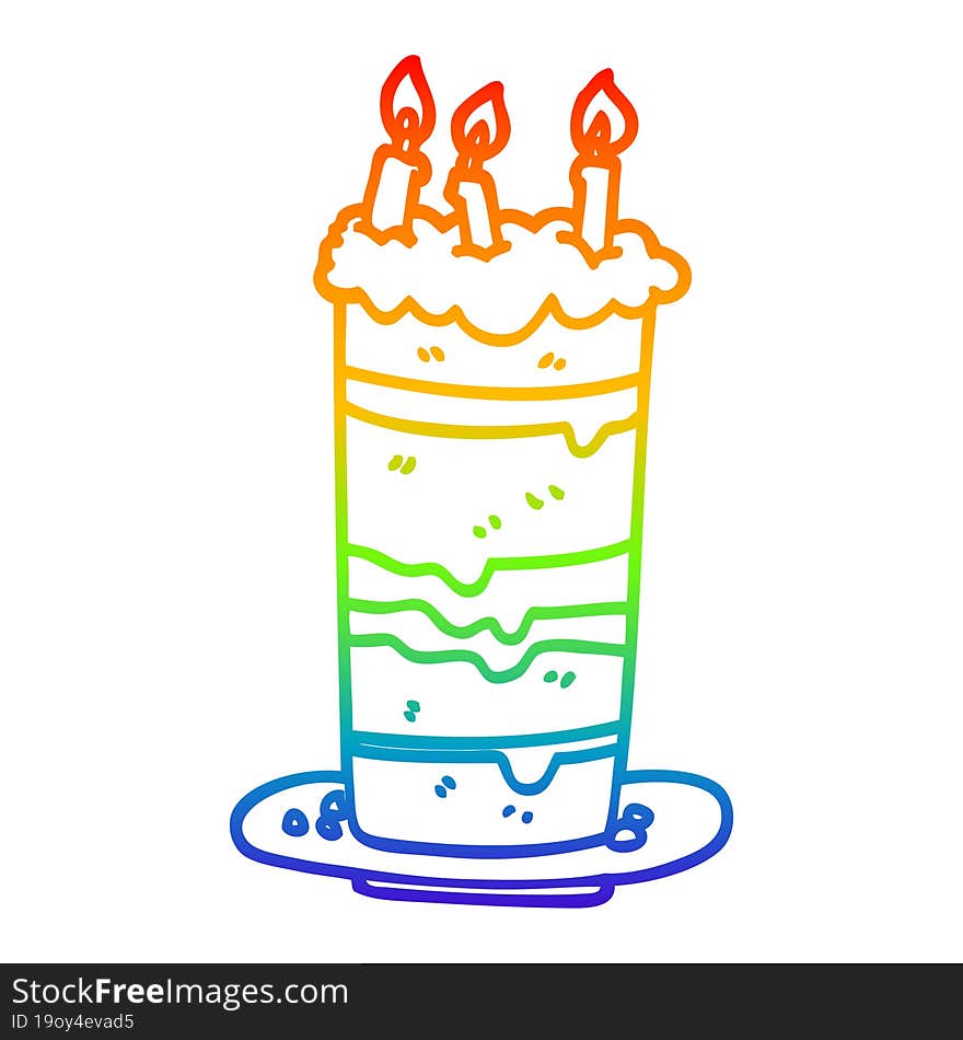 rainbow gradient line drawing cartoon birthday cake