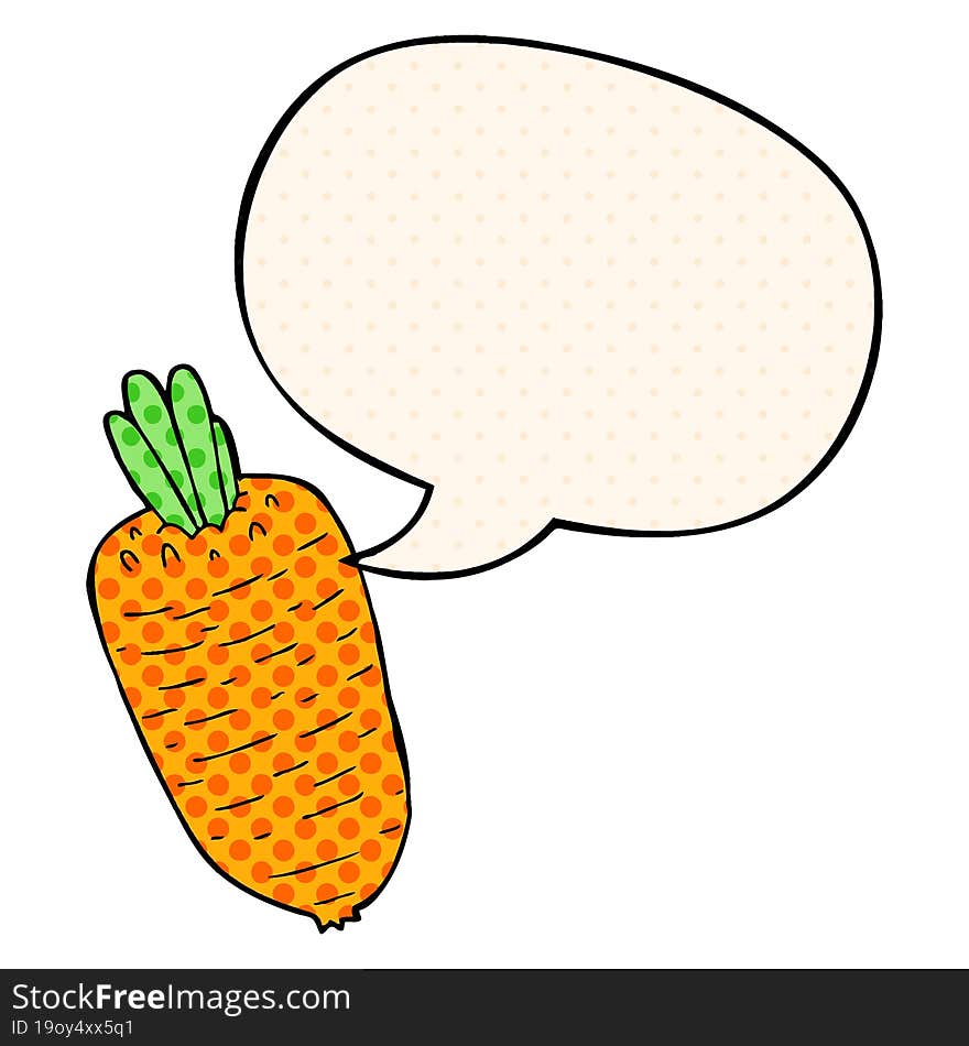 cartoon vegetable and speech bubble in comic book style