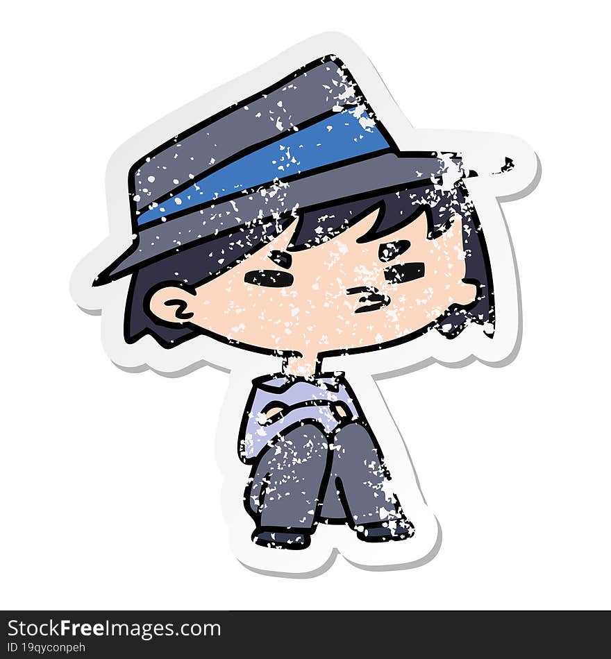 distressed sticker cartoon illustration of a kawaii cute boy. distressed sticker cartoon illustration of a kawaii cute boy