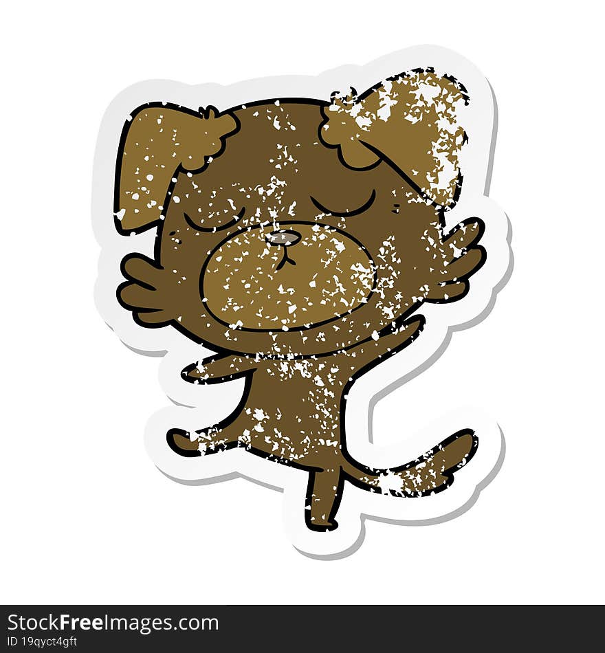 distressed sticker of a cute cartoon dog