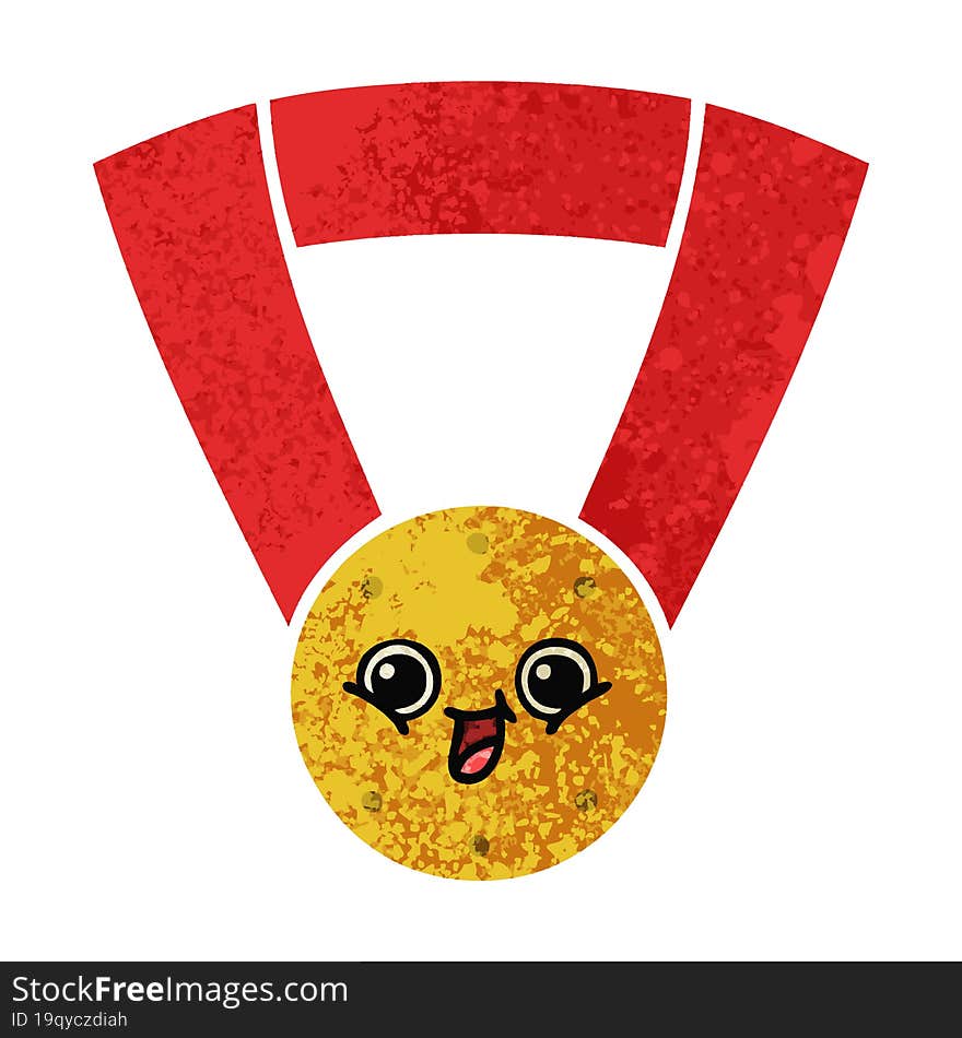 retro illustration style cartoon gold medal