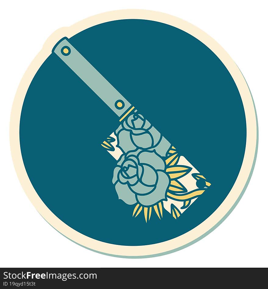 tattoo style sticker of a cleaver and flowers