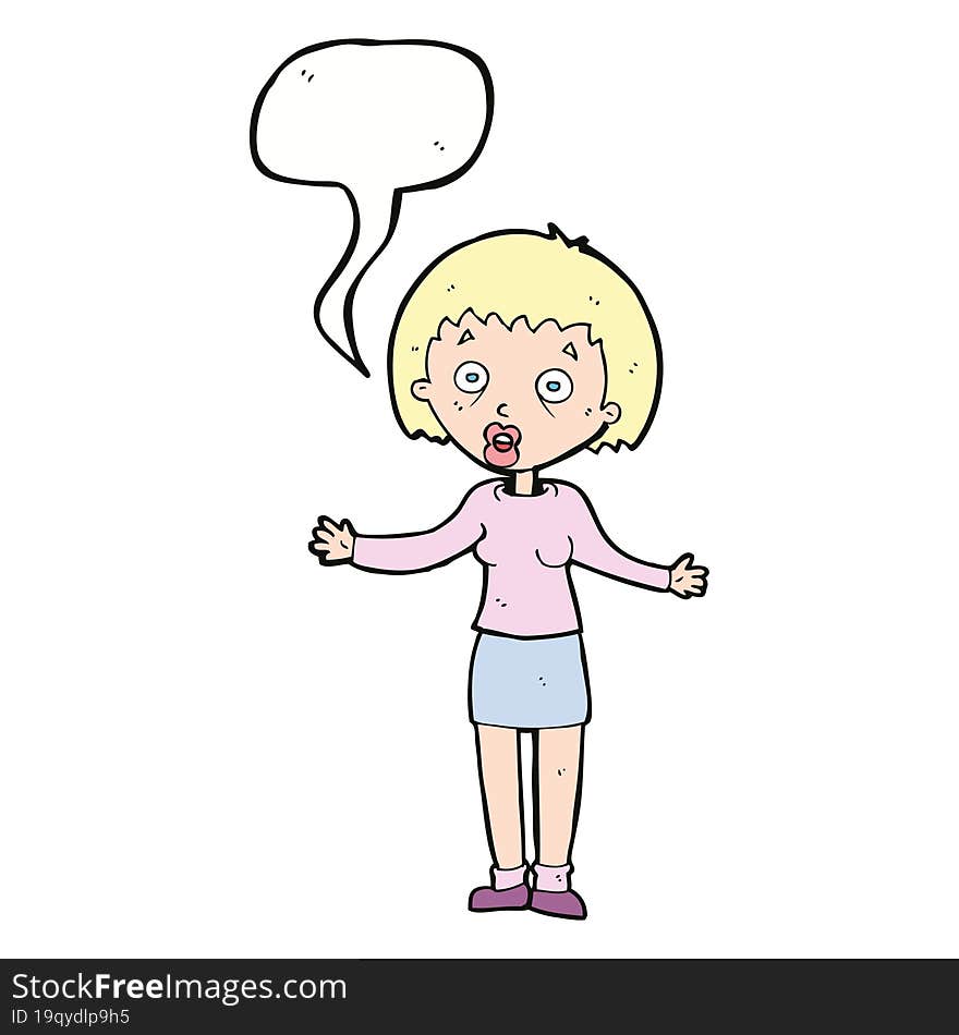 cartoon woman making excuses with speech bubble