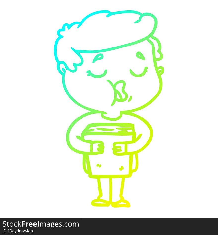 cold gradient line drawing cartoon man holding book and singing