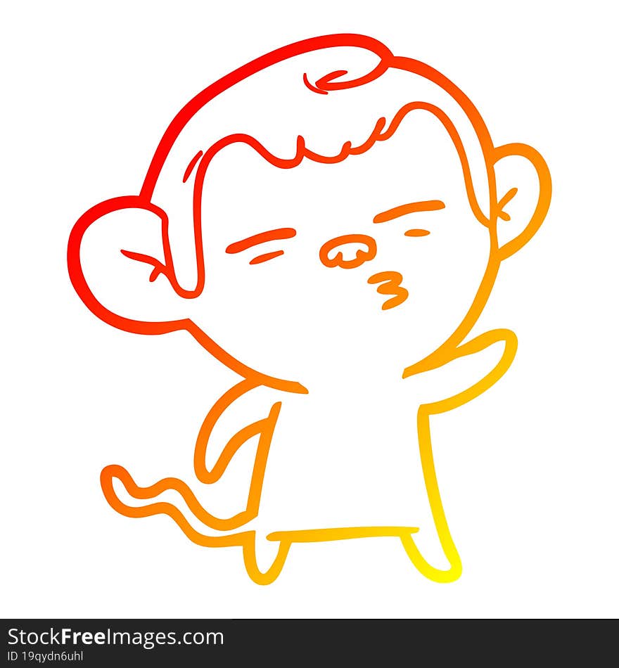 warm gradient line drawing cartoon suspicious monkey