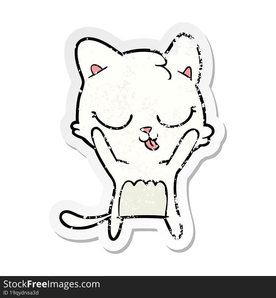 Distressed Sticker Of A Cute Cartoon Cat