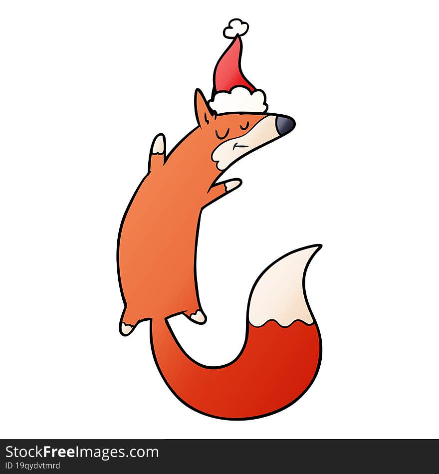 gradient cartoon of a jumping fox wearing santa hat