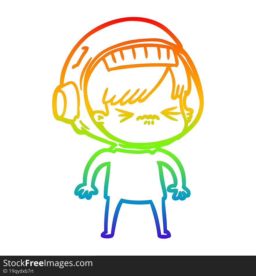 Rainbow Gradient Line Drawing Cartoon Astronaut Woman