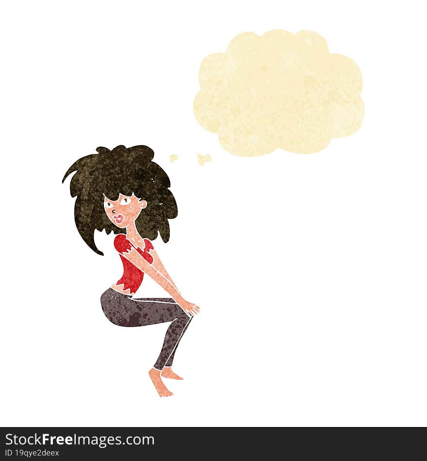 cartoon woman with big hair with thought bubble