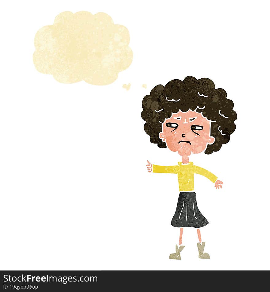 cartoon annoyed old woman with thought bubble