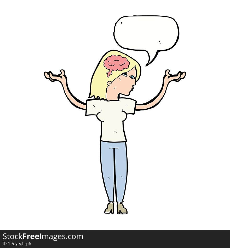 cartoon intelligent woman with speech bubble