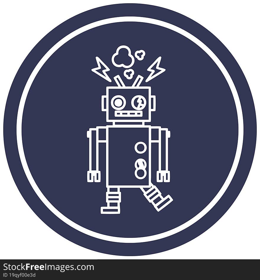 malfunctioning robot circular icon symbol