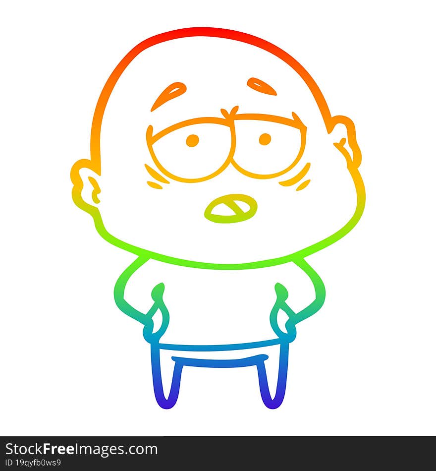 rainbow gradient line drawing cartoon tired bald man