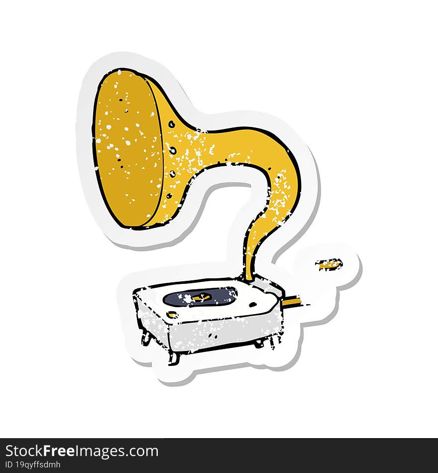 Retro Distressed Sticker Of A Cartoon Gramophone