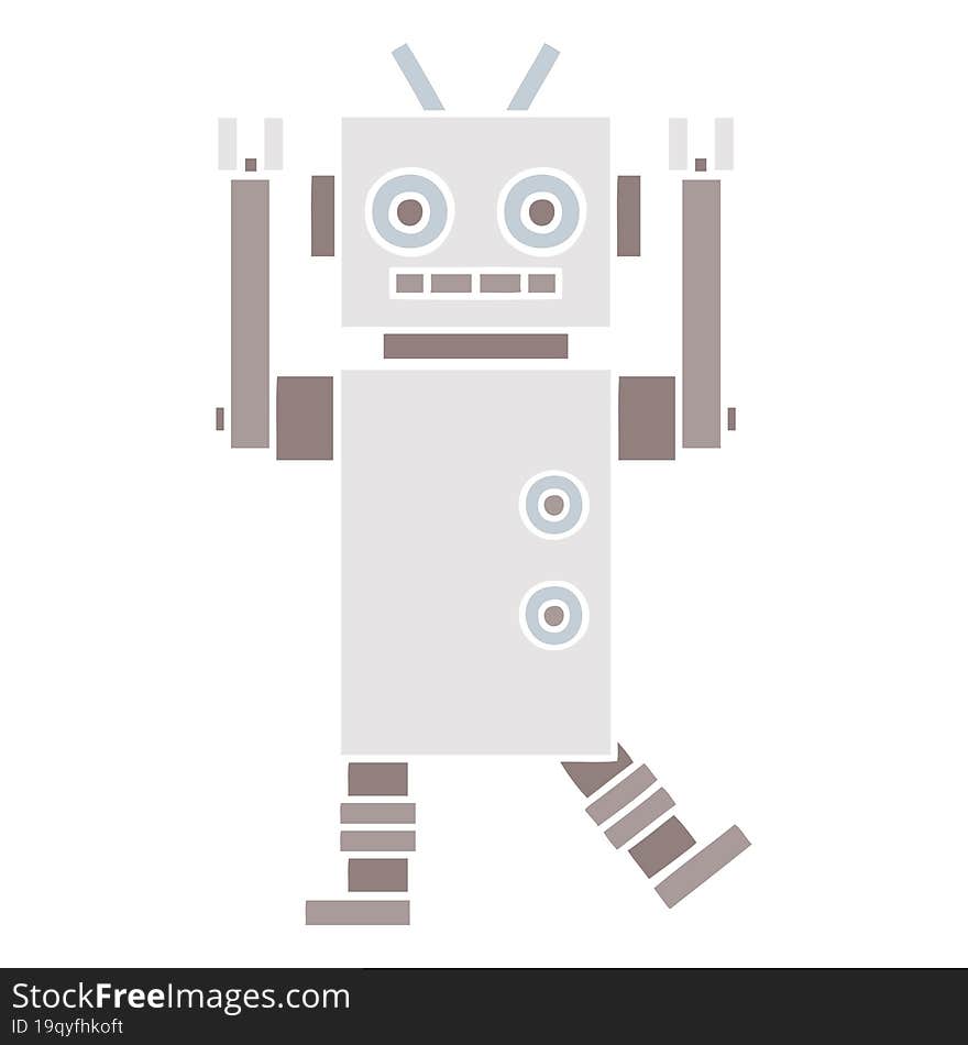 flat color retro cartoon dancing robot