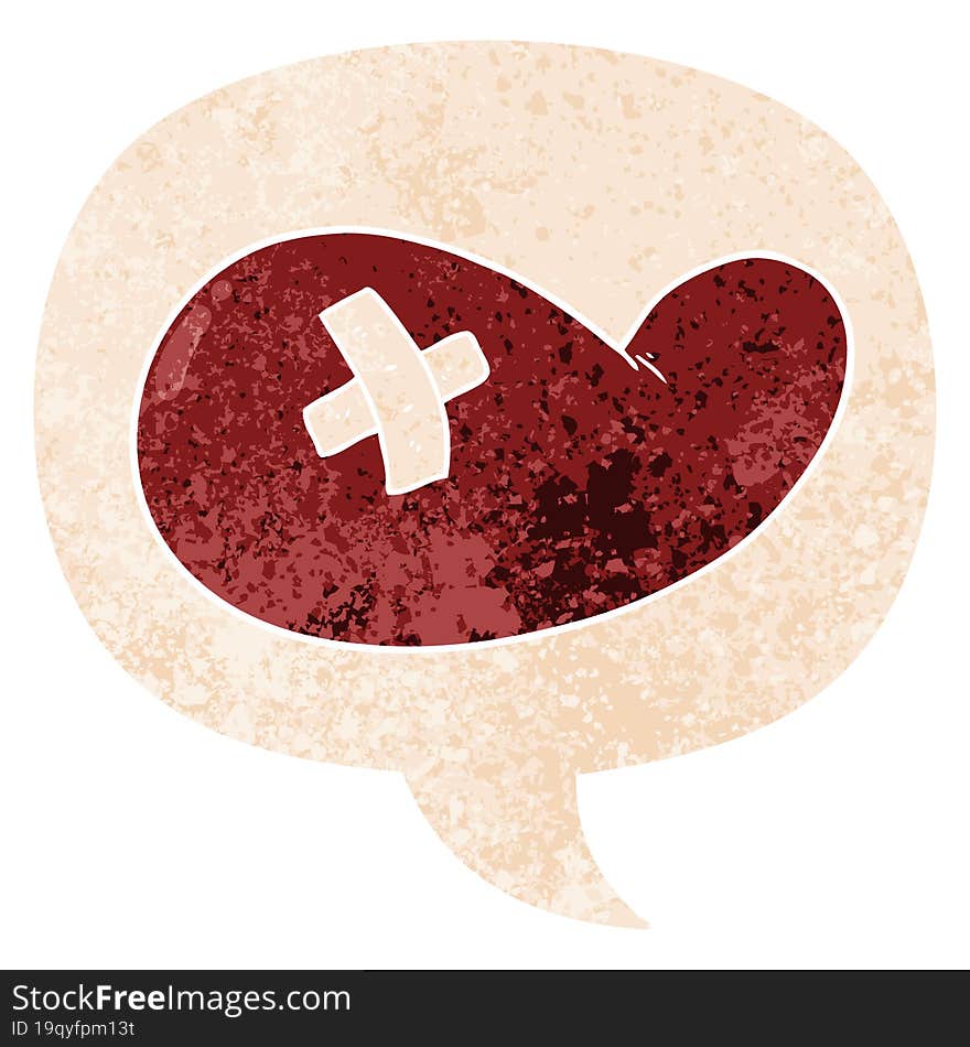 Cartoon Injured Gall Bladder And Speech Bubble In Retro Textured Style