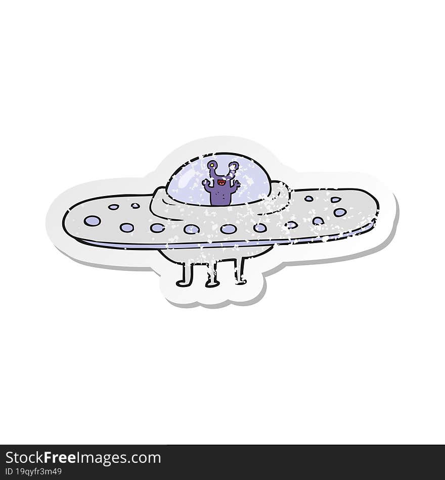 Retro Distressed Sticker Of A Cartoon Flying Saucer