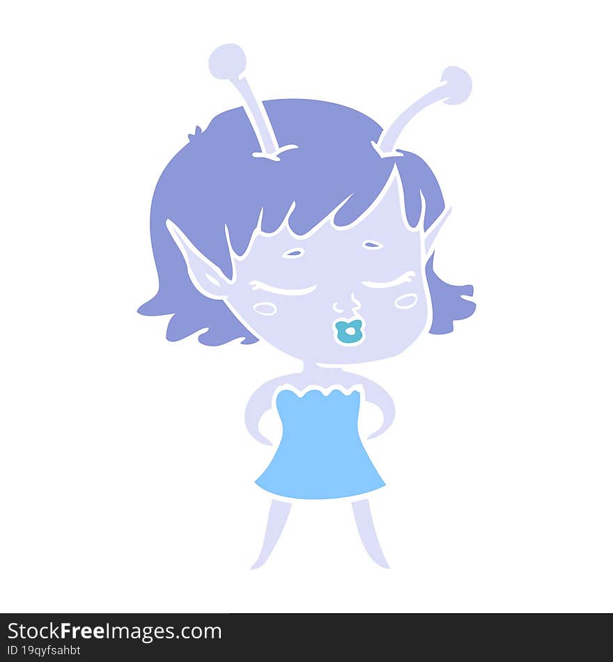 cute alien girl flat color style cartoon