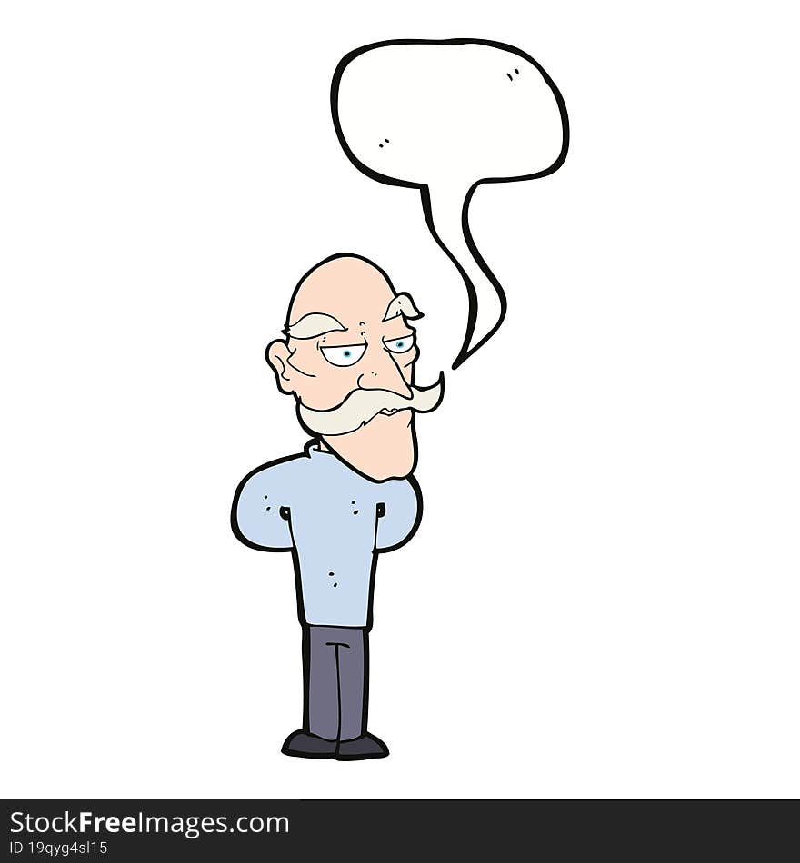 cartoon old man with mustache with speech bubble