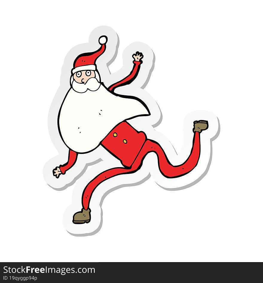 sticker of a cartoon running santa