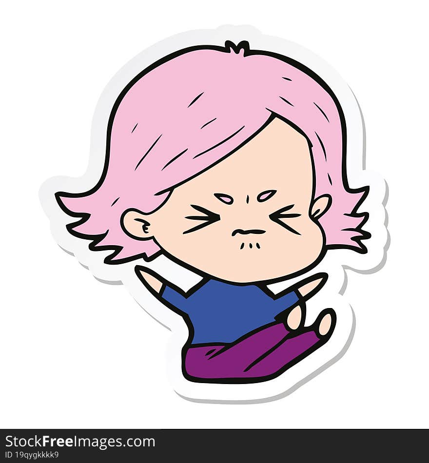 Sticker Of A Cartoon Angry Girl