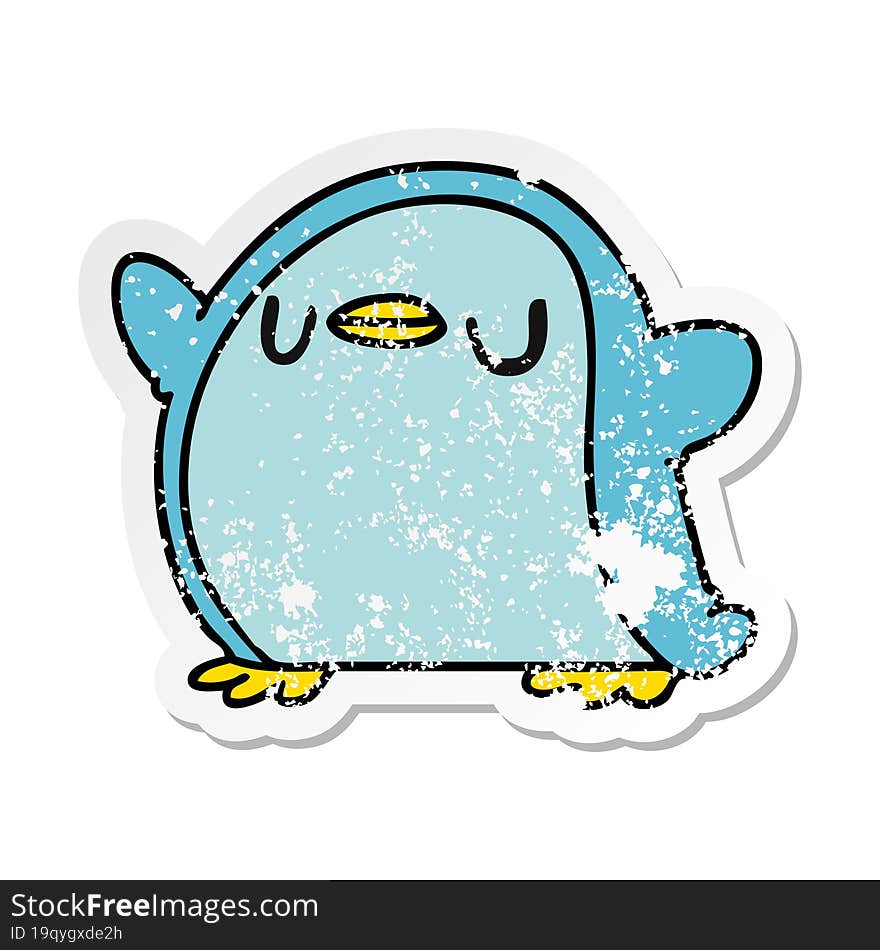 Distressed Sticker Cartoon Kawaii Of A Cute Penguin