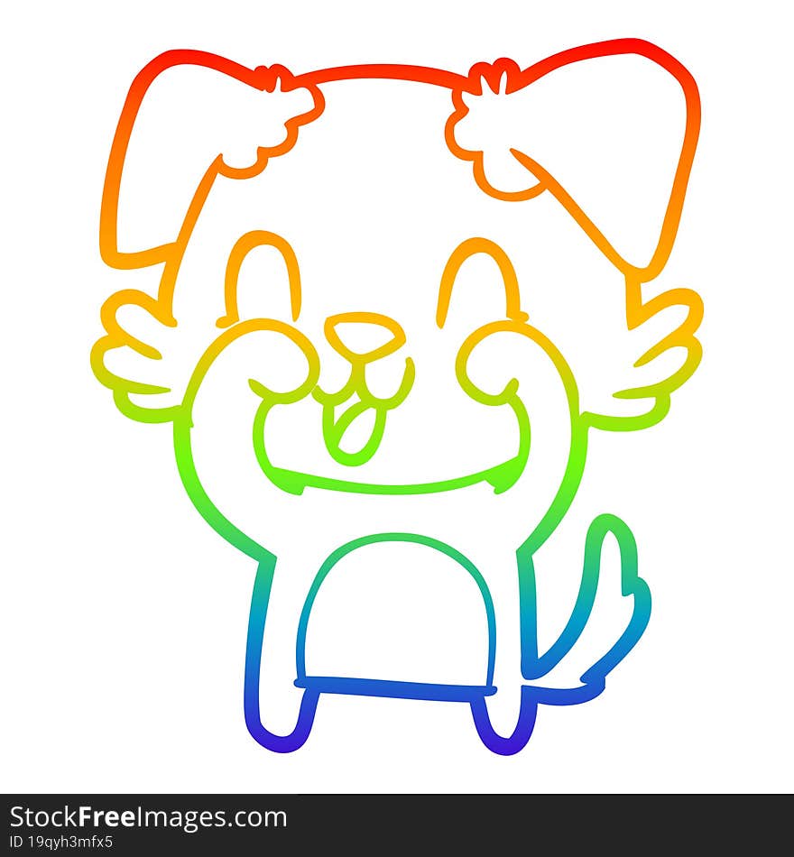 rainbow gradient line drawing of a laughing cartoon dog