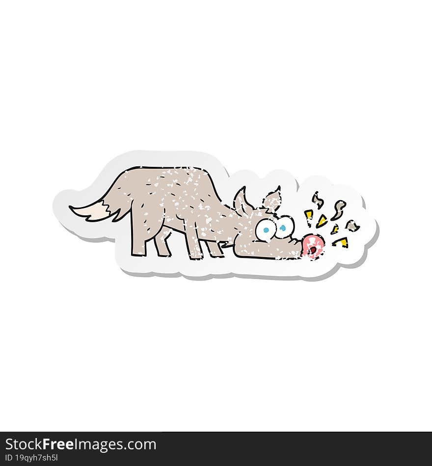 retro distressed sticker of a cartoon dog sniffing