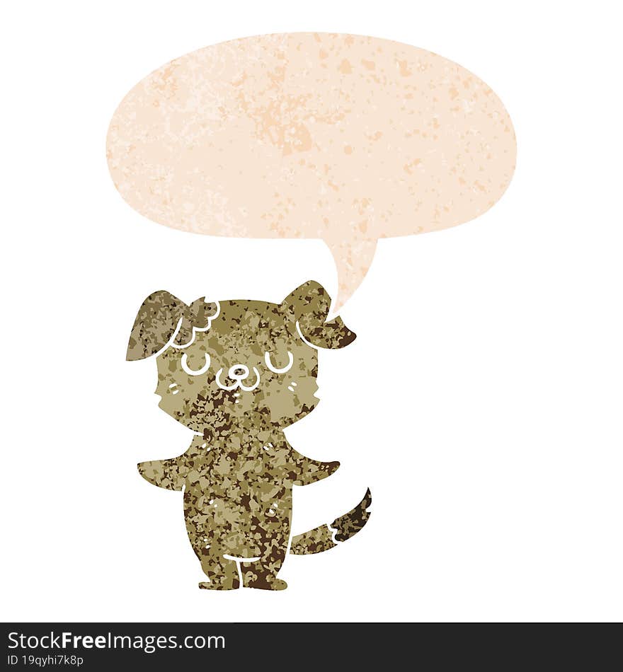 Cartoon Puppy And Speech Bubble In Retro Textured Style