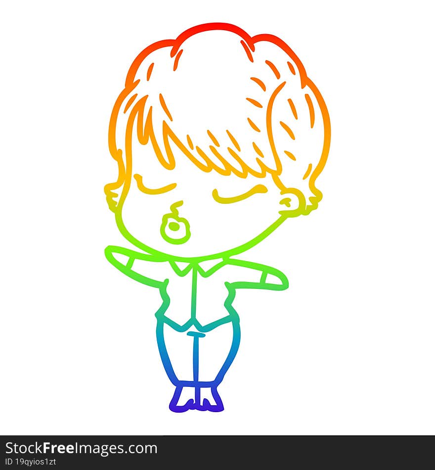 rainbow gradient line drawing cartoon woman with eyes shut