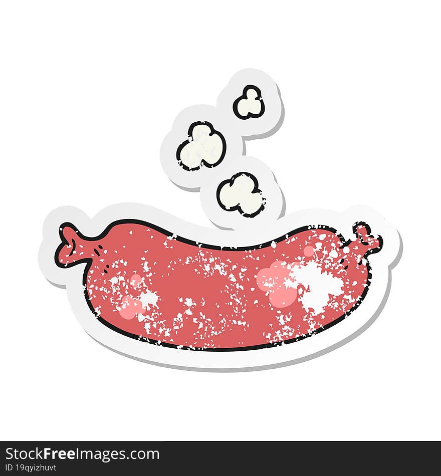 Retro Distressed Sticker Of A Cartoon Hot Sausage