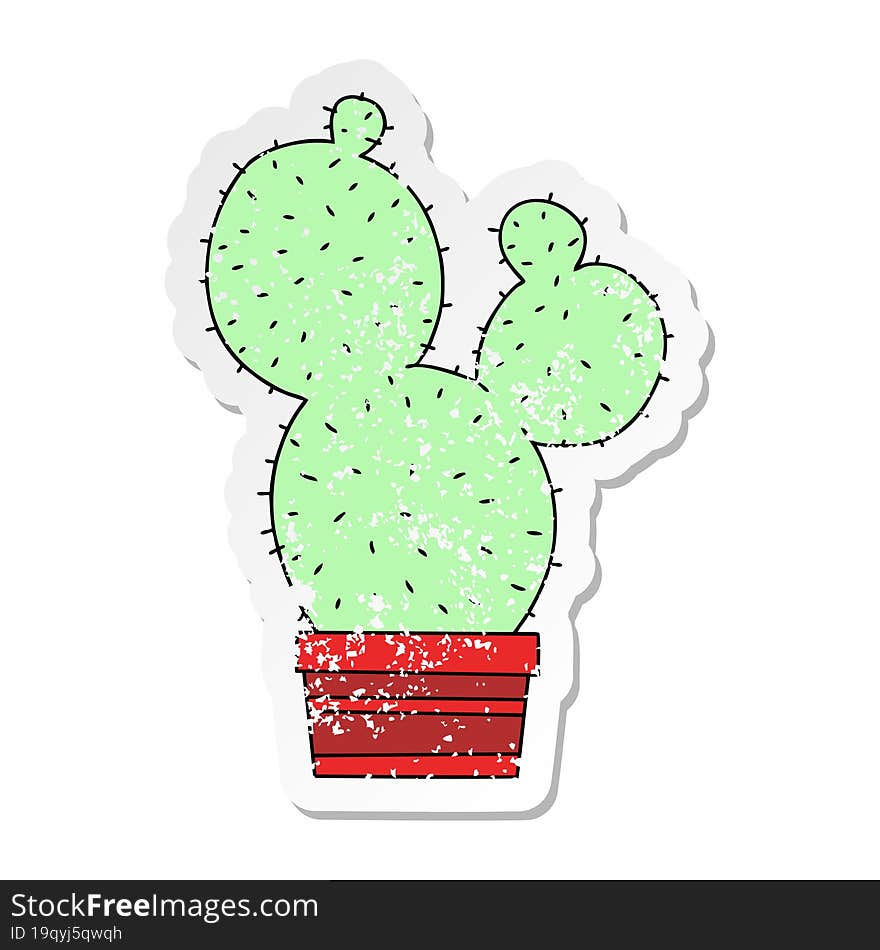 distressed sticker of a quirky hand drawn cartoon cactus