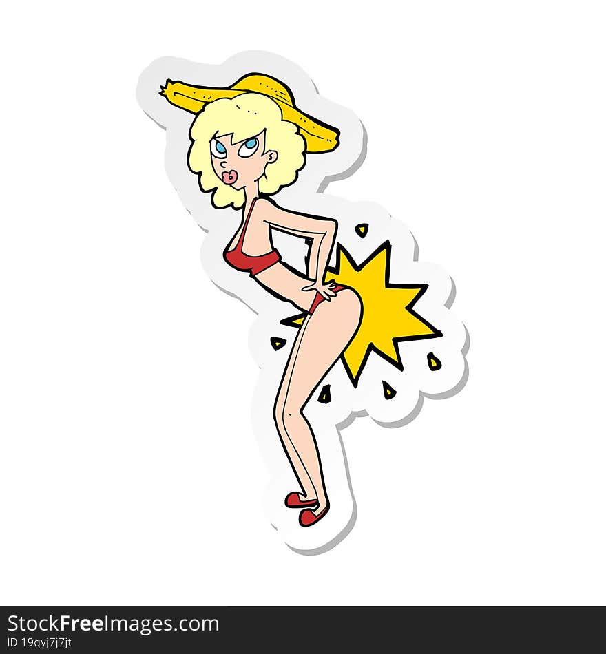 sticker of a cartoon bikini pin up woman