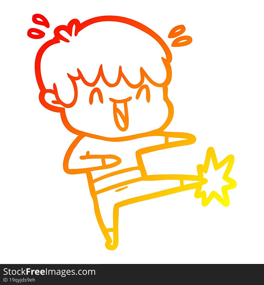 Warm Gradient Line Drawing Cartoon Laughing Boy